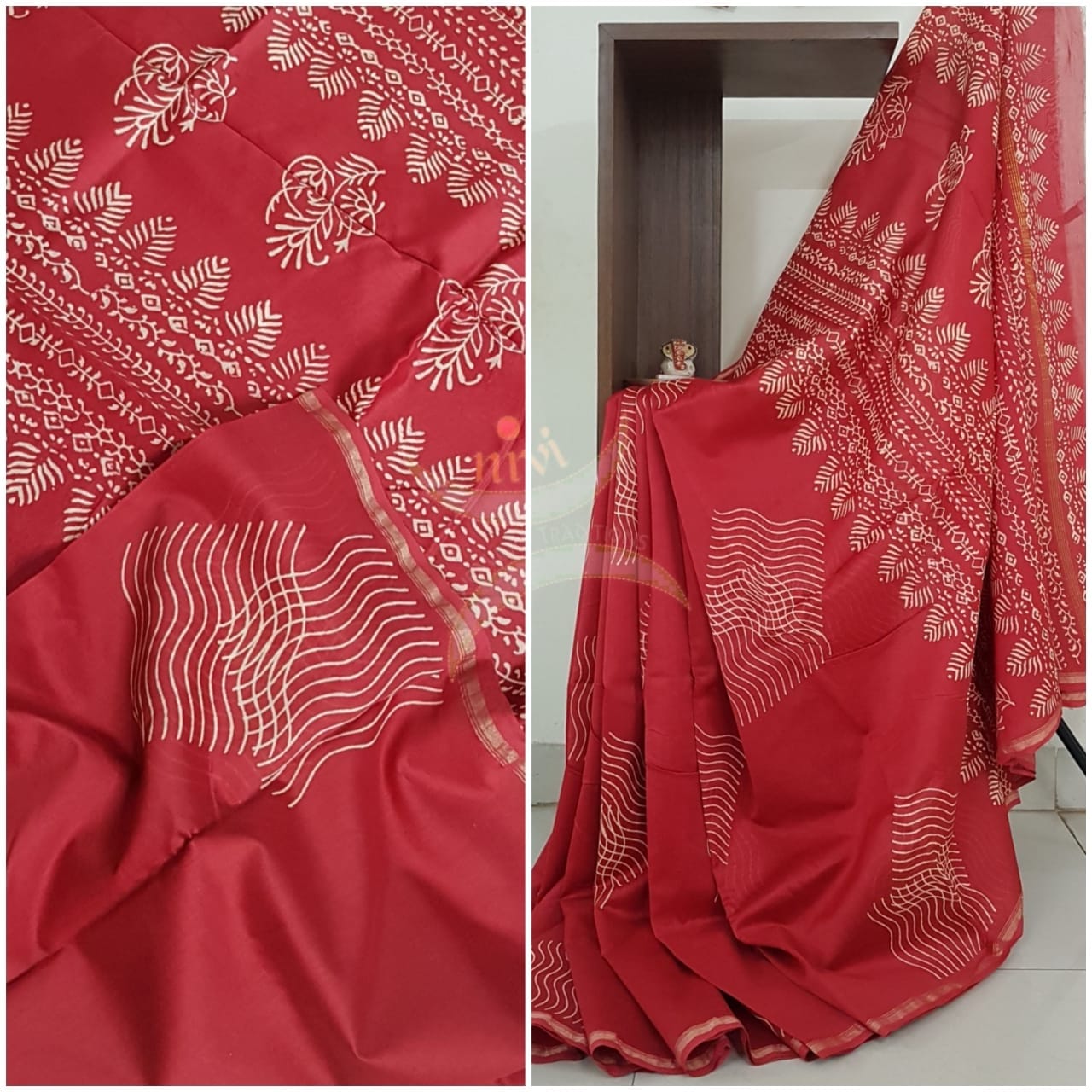 Handloom chanderi bagru handblock printed saree