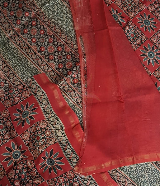 Handloom chanderi bagru handblock printed saree