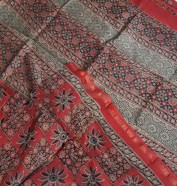 Handloom chanderi bagru handblock printed saree