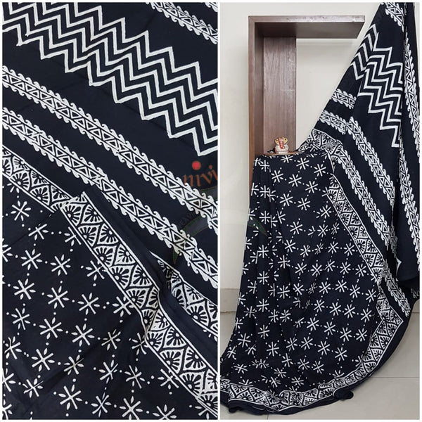 Handloom cotton bagru hand printed saree