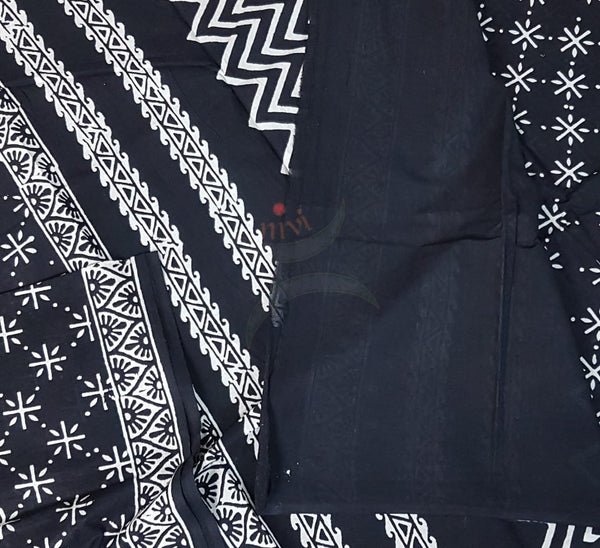 Handloom cotton bagru hand printed saree