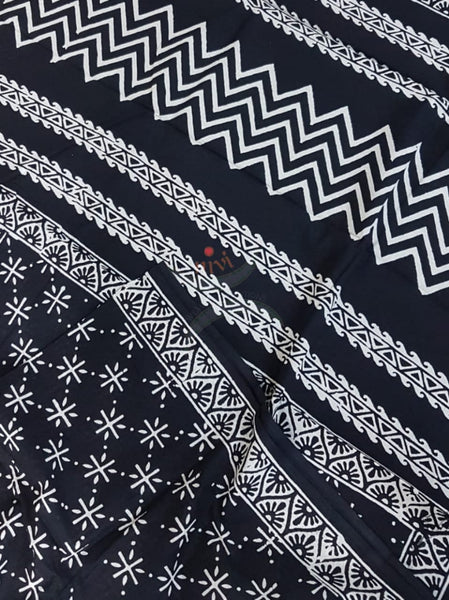 Handloom cotton bagru hand printed saree