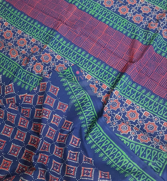 Handloom ajarak cotton bagru hand printed saree