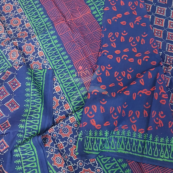 Handloom ajarak cotton bagru hand printed saree