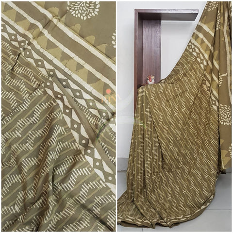 Handloom cotton bagru hand printed saree