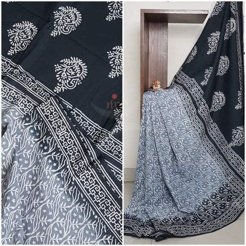 Handloom cotton bagru hand printed saree