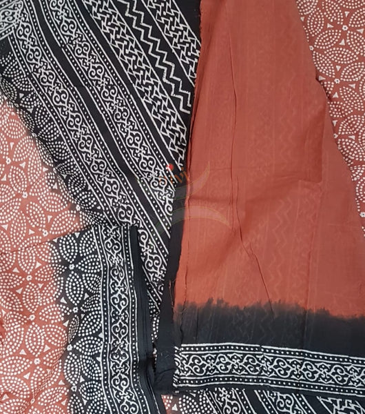 Handloom cotton bagru hand printed saree