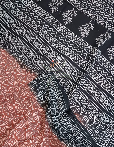 Handloom cotton bagru hand printed saree