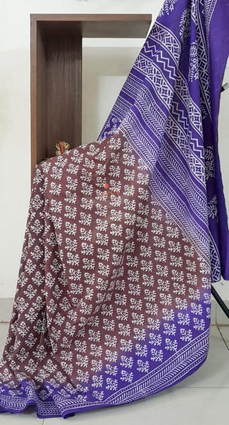 Handloom cotton bagru hand printed saree