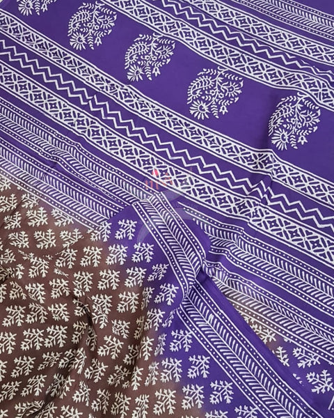 Handloom cotton bagru hand printed saree