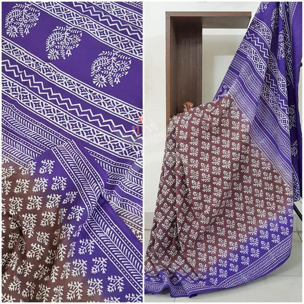 Handloom cotton bagru hand printed saree