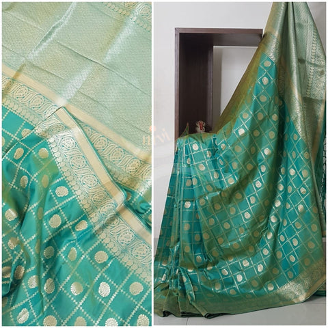 Dupion Muga silk with resham benaras brocade double woven saree
