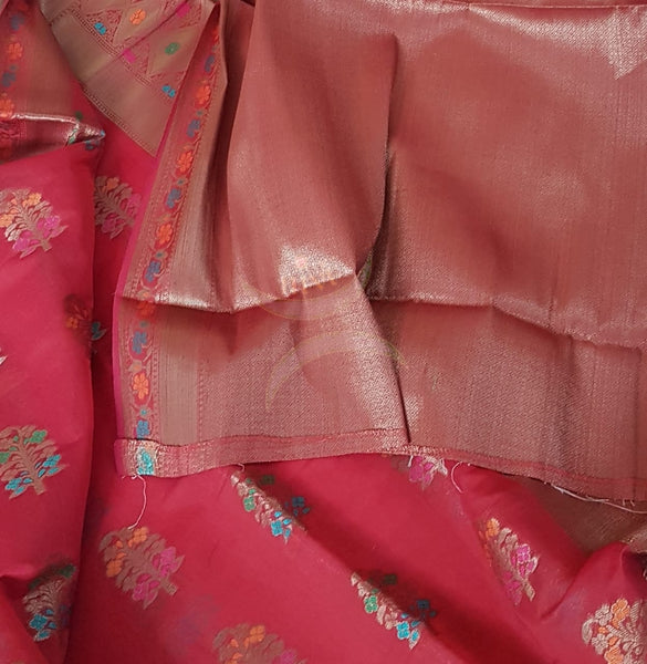 Benaras woven dupion silk cotton with antique  zari weaving.