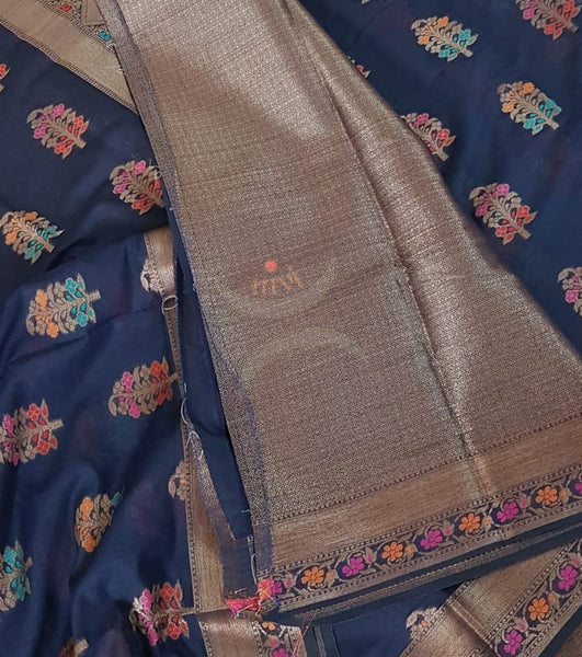 Benaras woven dupion silk cotton with antique  zari weaving.