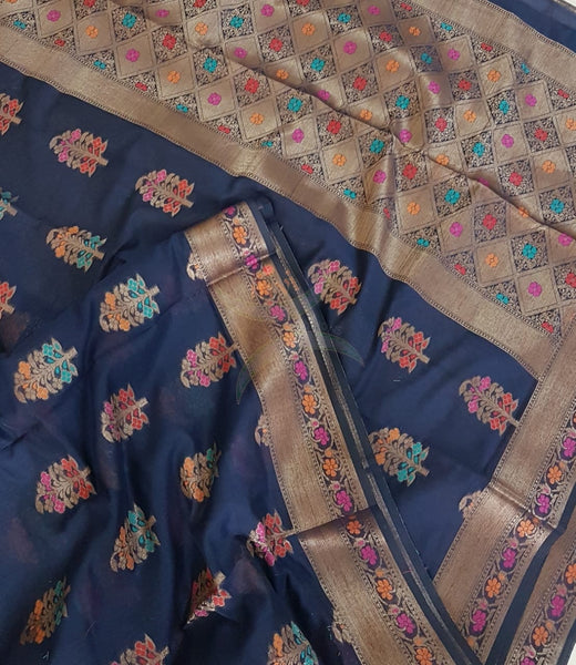 Benaras woven dupion silk cotton with antique  zari weaving.