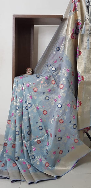 Benaras woven dupion silk cotton with antique  zari weaving.