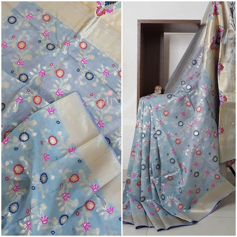 Benaras woven dupion silk cotton with antique  zari weaving.