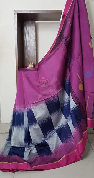 Ikat woven Bengal handloom cotton saree.