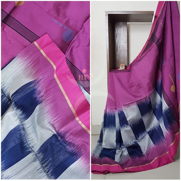 Ikat woven Bengal handloom cotton saree.