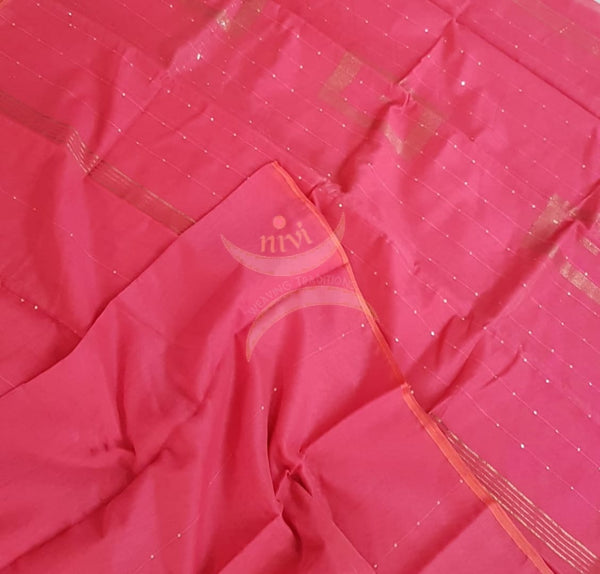 Peachish pink Bengal handloom woven saree with sequins work.