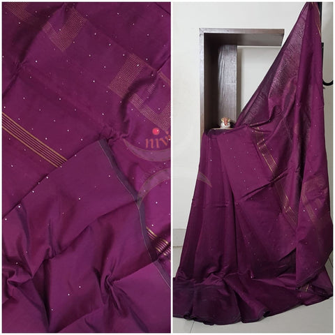 Purple Bengal handloom woven saree with sequins work.