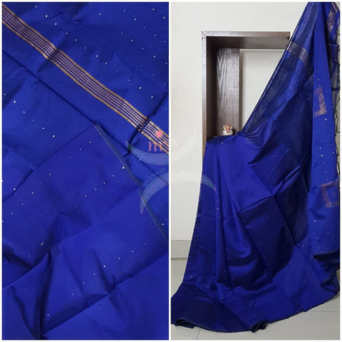 Royal blue  Bengal handloom woven saree with sequins work.
