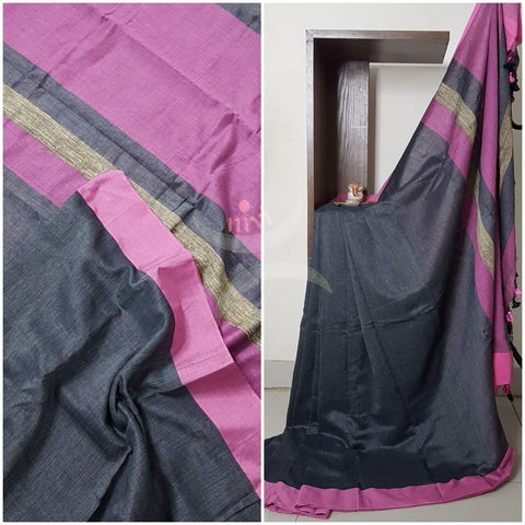 Grey linen saree