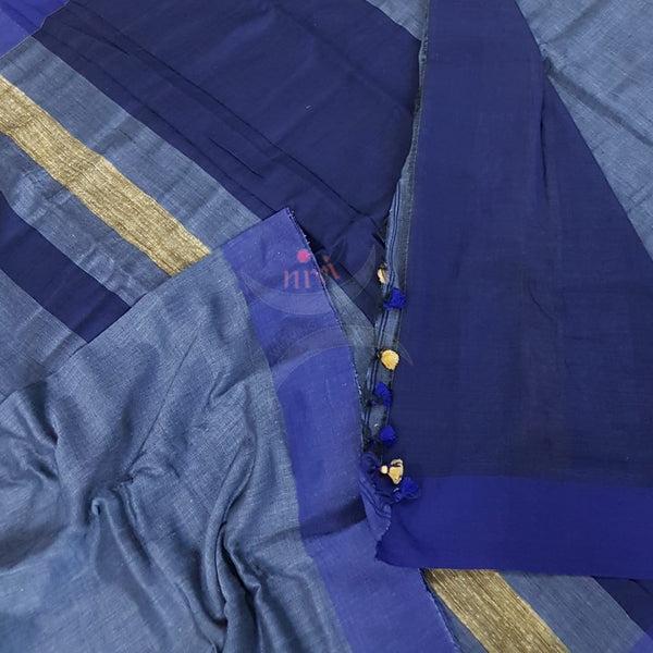 Blue linen saree