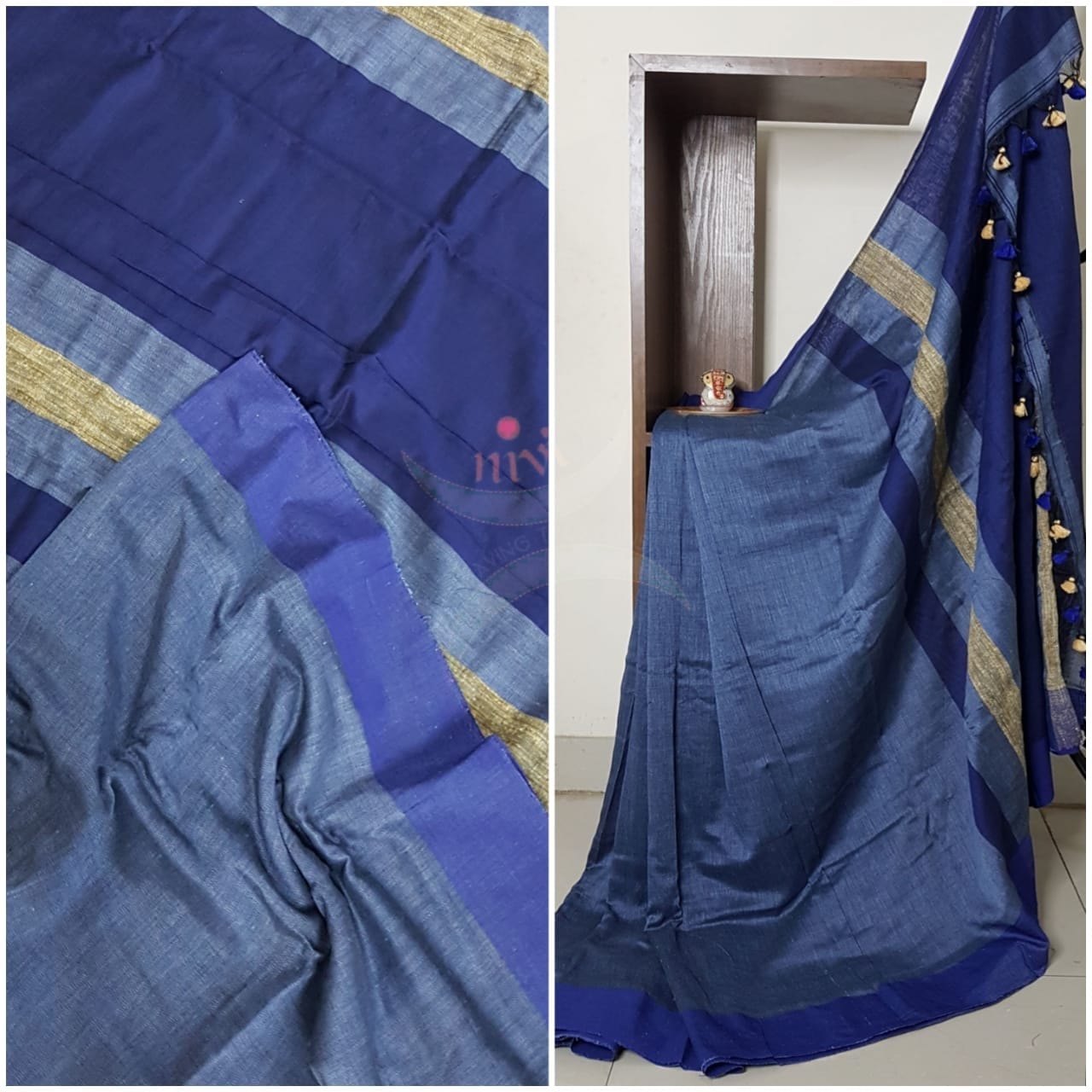 Blue linen saree