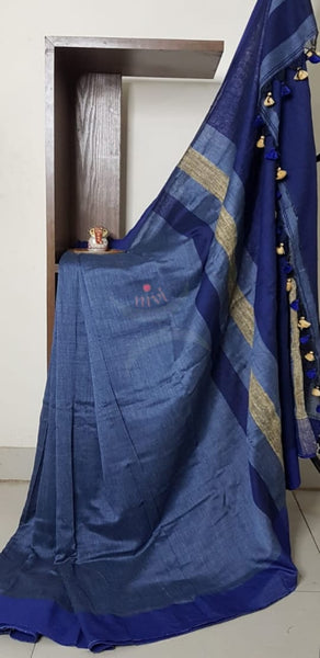 Blue linen saree