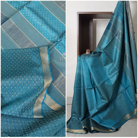 Blue Hand woven bagalpuri tussar silk saree.