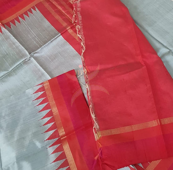 Handloom pure silk ilkal tussar temple border saree.