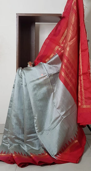 Handloom pure silk ilkal tussar temple border saree.