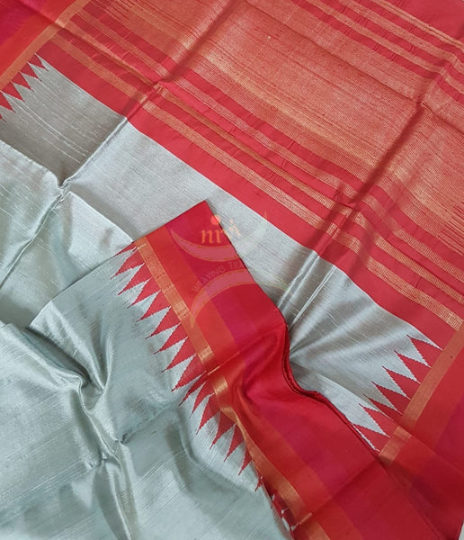 Handloom pure silk ilkal tussar temple border saree.