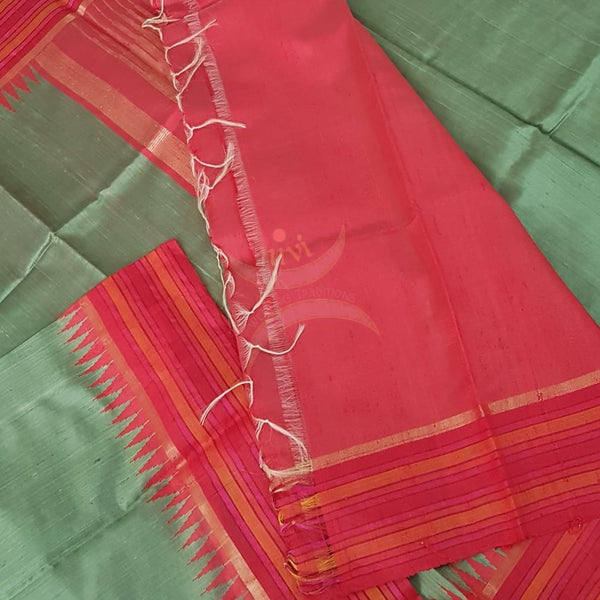 Handloom pure silk ilkal tussar temple border saree.