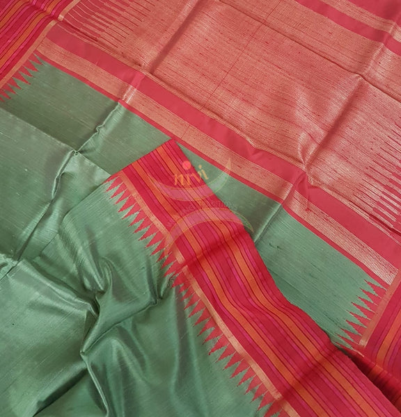 Handloom pure silk ilkal tussar temple border saree.