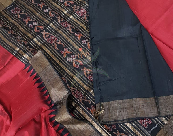 Handloom pure silk tussar saree with sambalpuri woven pallu.