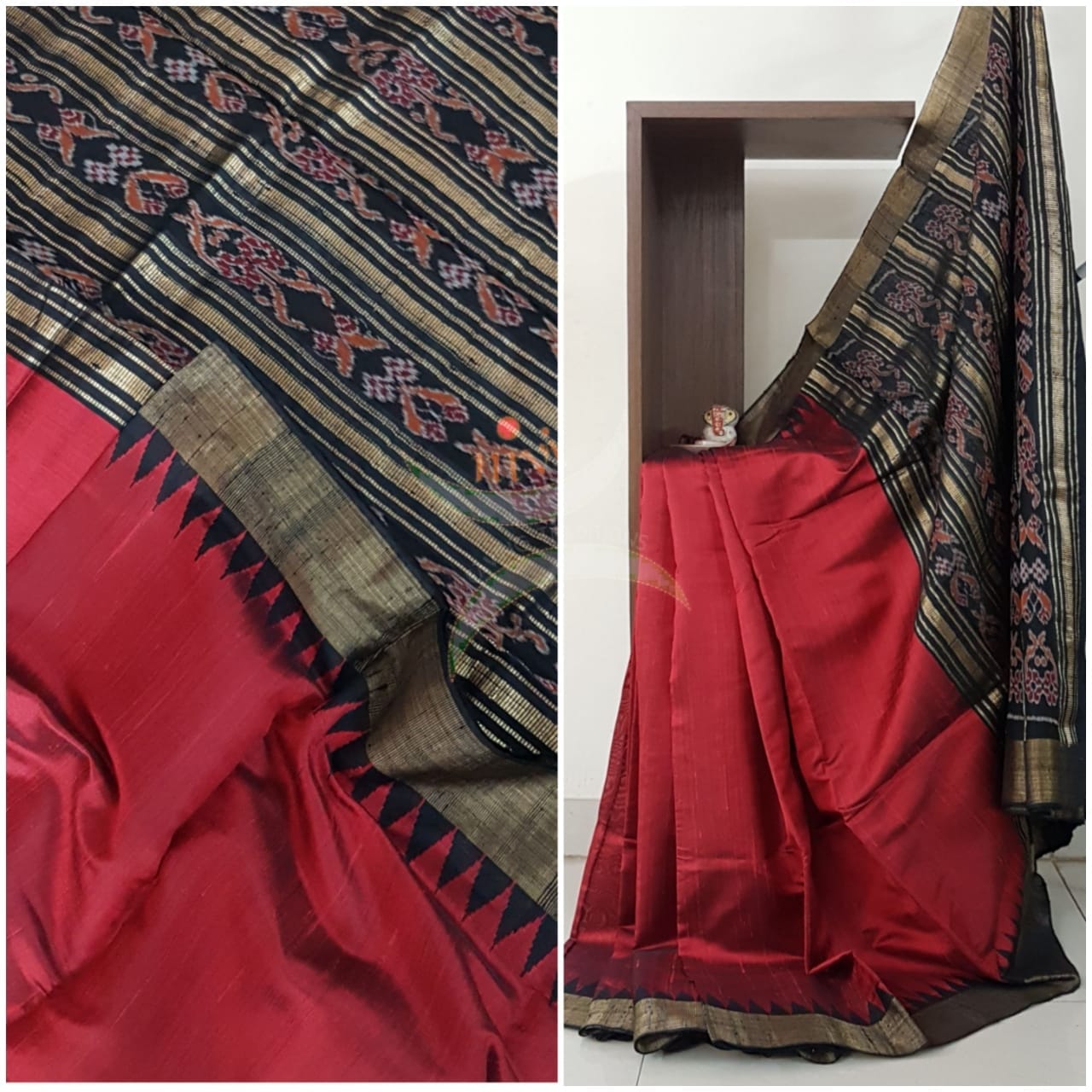 Handloom pure silk tussar saree with sambalpuri woven pallu.