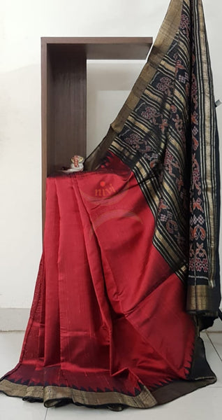 Handloom pure silk tussar saree with sambalpuri woven pallu.