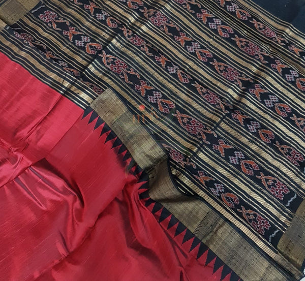 Handloom pure silk tussar saree with sambalpuri woven pallu.