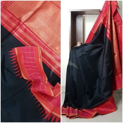Handloom pure silk  tussar chequard bordered saree.