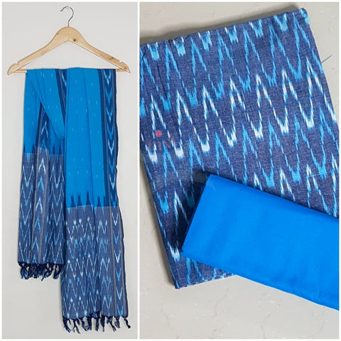 Handloom pochampalli ikat pure cotton 3 piece suit set.