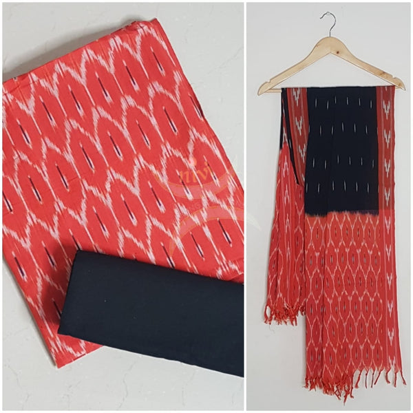 Handloom pochampalli ikat pure cotton 3 piece suit set.