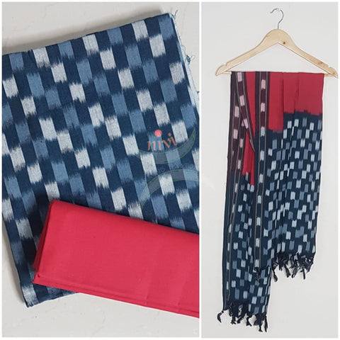 Handloom pochampalli ikat pure cotton 3 piece suit set.