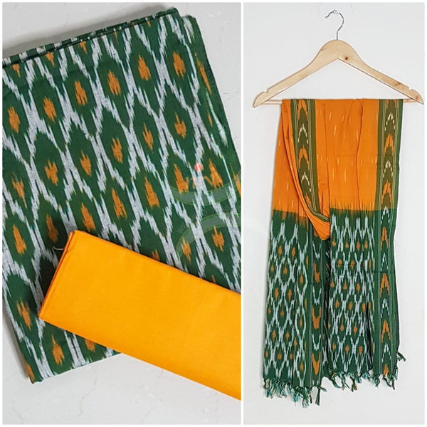 Handloom pochampalli ikat pure cotton 3 piece suit set.