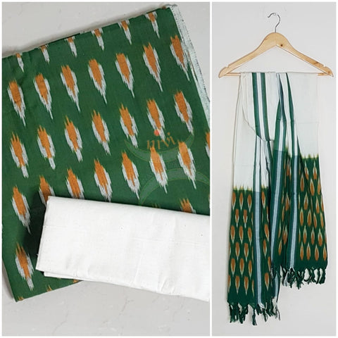 Handloom pochampalli ikat pure cotton 3 piece suit set.