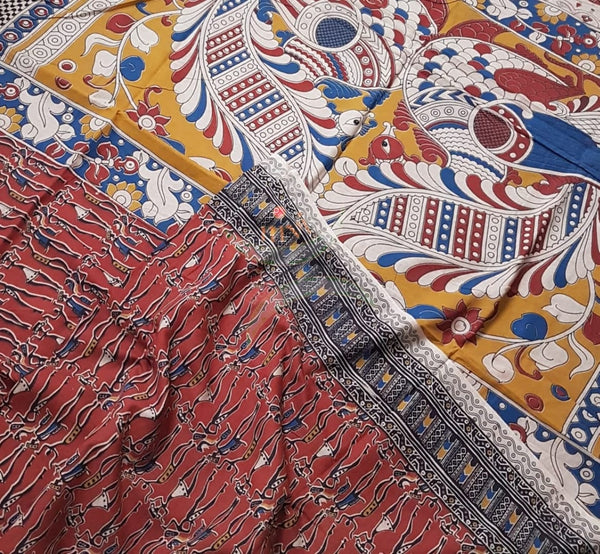 kalamkari handblock printed pure cotton saree
