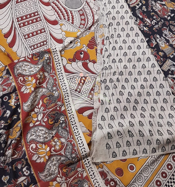 kalamkari handblock printed pure cotton saree