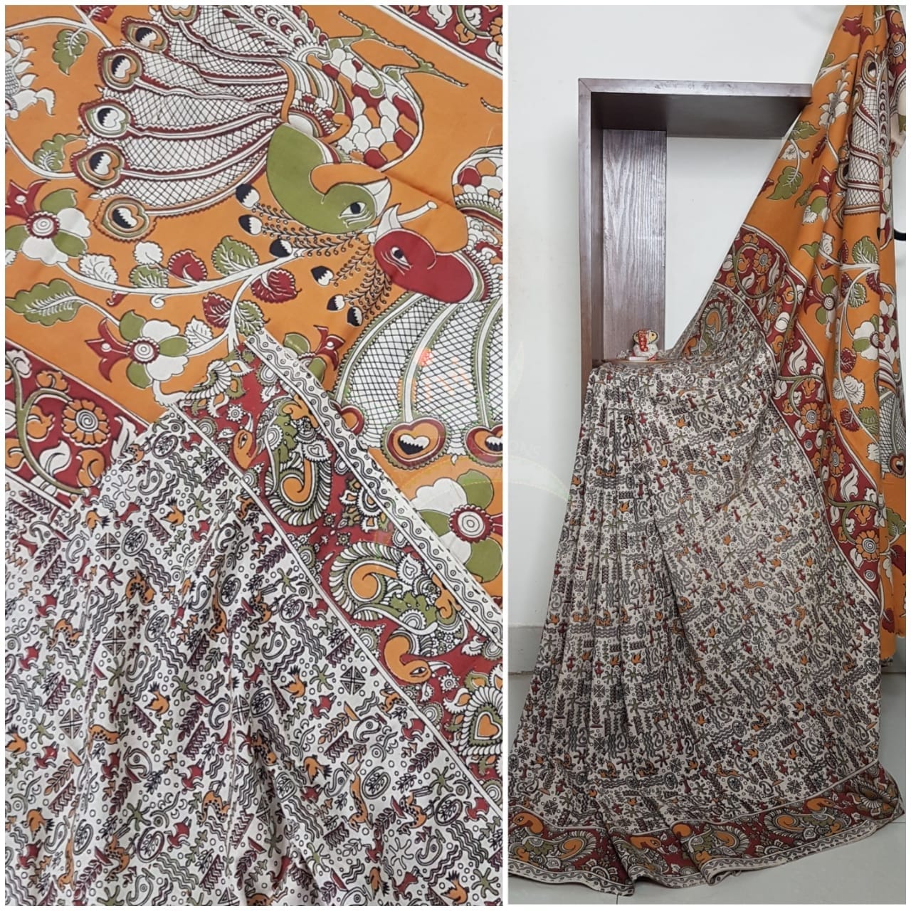 kalamkari handblock printed pure cotton saree