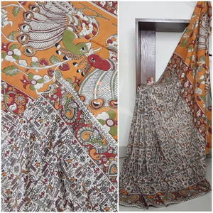 kalamkari handblock printed pure cotton saree